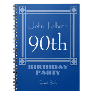 Retro Blue 90th Birthday Party Guest Book
