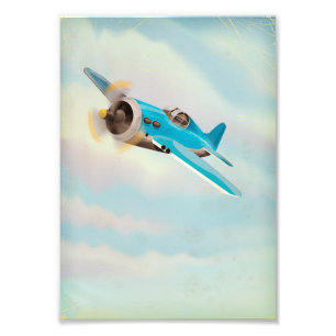 Retro Blue airplane Photo Print