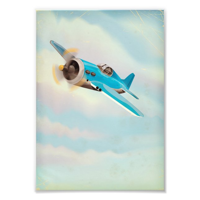 Retro Blue airplane Photo Print (Front)