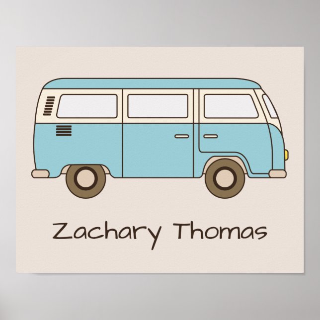 Retro Blue and Cream Van Personalized Poster (Front)