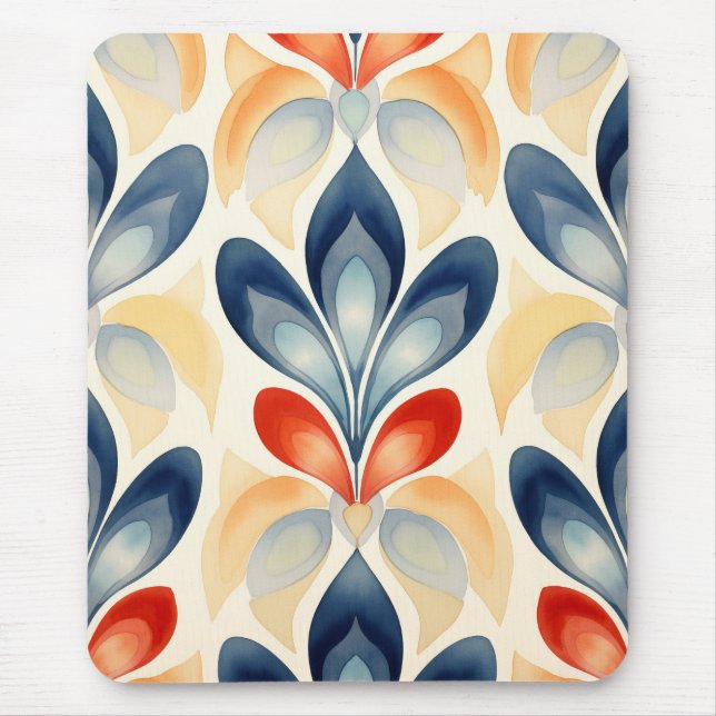 Retro Blue and Orange Floral Mouse Pad (Front)