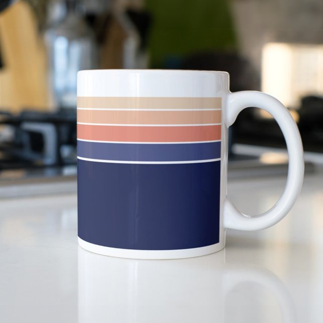 Retro Blue and Peach Striped Large Coffee Mug (Creator Uploaded)