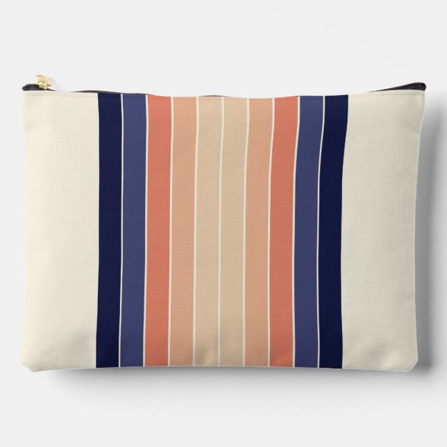 Retro Blue and Peach "Surfboard" Striped  Accessory Pouch (Front)