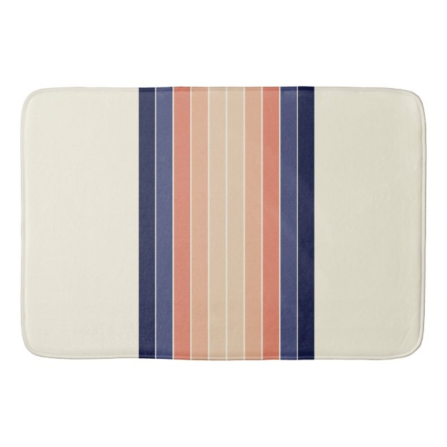 Retro Blue and Peach "Surfboard" Striped  Bath Mat (Front)