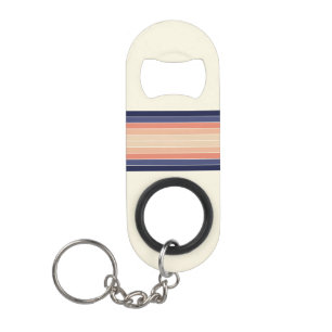 Retro Blue and Peach "Surfboard" Striped  Keychain Bottle Opener