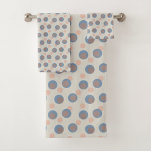 Retro Blue and Rose Dots on white Bath Towel Set