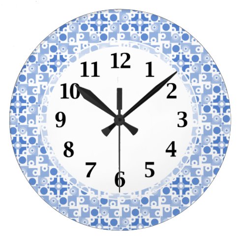 Blue Kitchen Wall Clocks Zazzle Ca   Retro Blue And White Abstract Pattern Large Clock R0b095abb29354641aac545d8c9e4e89f Fup13 8byvr 492 