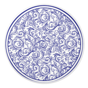 Retro Blue and White Pattern Ceramic Knob