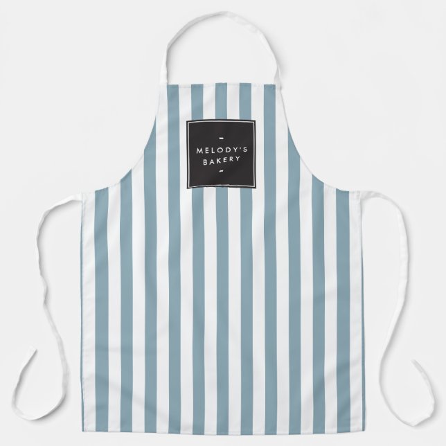 Retro Blue and White Stripes Apron (Front)