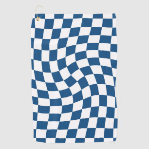 Retro Blue And White Warped Checks Checkerboard Golf Towel