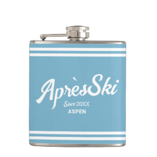 Retro Blue Apres Ski Custom Ski Resort & Year Hip Flask