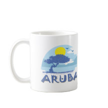 Retro Blue Aruba Divi Tree, Sun and Ocean