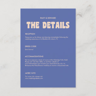Retro Blue & Beige Bold Typography Wedding Details Enclosure Card