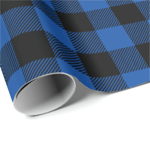 Retro Blue Black Christmas Holiday Tartan Plaid Wrapping Paper