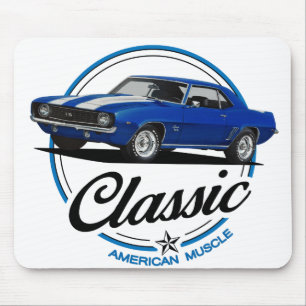 Retro Blue Camaro Classic Mouse Pad