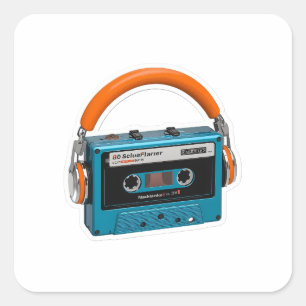 Retro Blue Cassette Tape with Orange Headphones St Square Sticker
