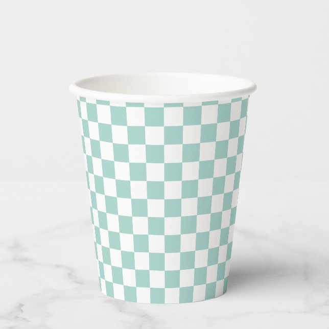 Retro blue check Skateboard two rad 2nd Birthday Paper Cups (Front)