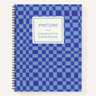 Retro Blue Chequerboard Personalized Recipes Notebook