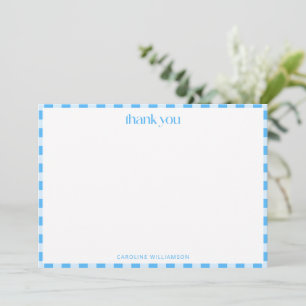 Retro Blue Chequered Personalized Name Baby Boy Thank You Card
