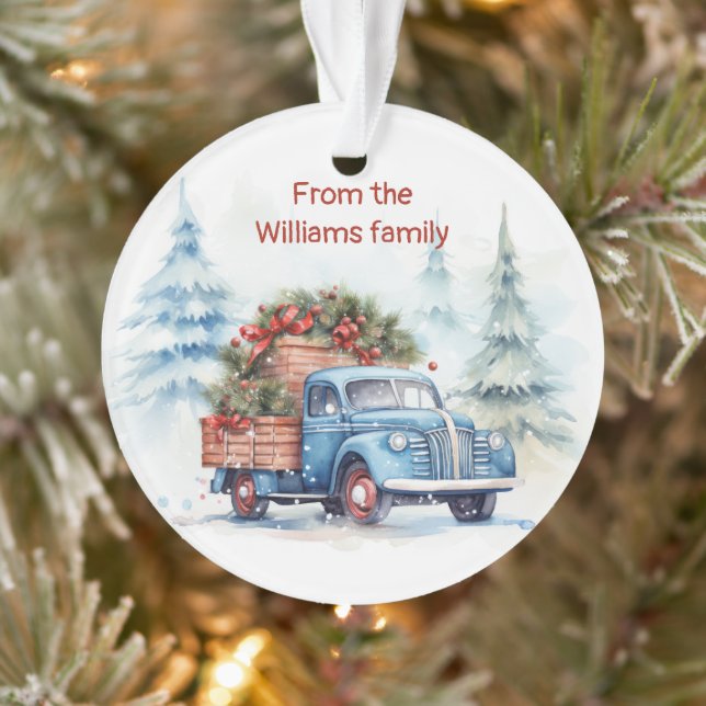 Retro Blue Christmas Truck Ornament (Tree)