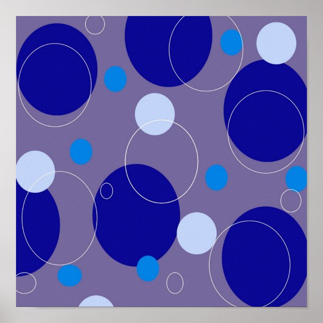 Retro Blue Circles & Ovals Royal Periwinkle Aqua Poster (Front)