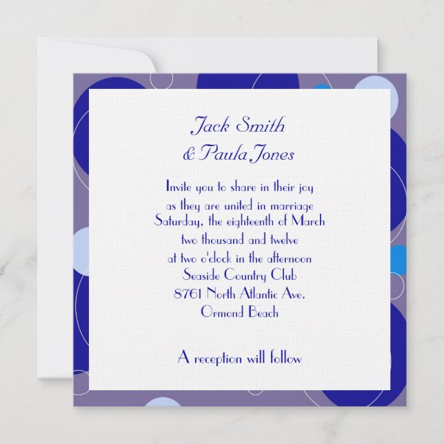 Retro Blue Circles Ovals Royal Periwinkle Wedding Invitation (Front)