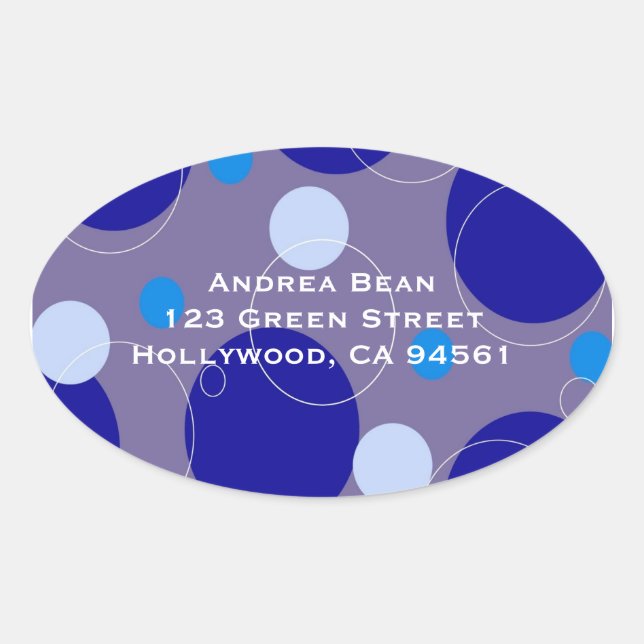 Retro Blue Circles & Ovals Royal Return Address Oval Sticker (Front)