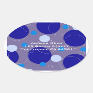 Retro Blue Circles & Ovals Royal Return Address Oval Sticker