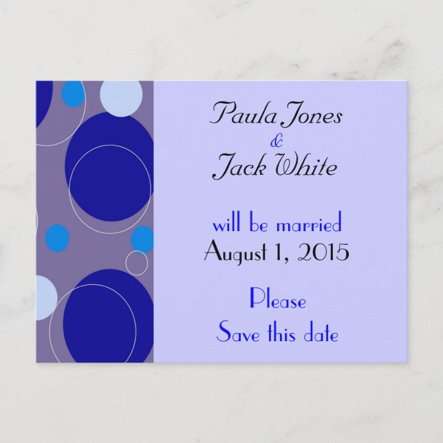 Retro Blue Circles & Ovals Royal Save the Date Announcement Postcard (Front)