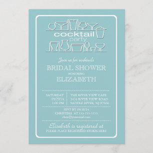 Retro Blue Cocktail Party Bridal shower Invitation