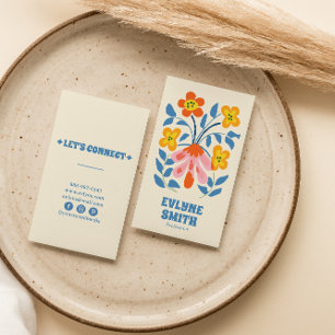 Retro Blue Colourful Groovy Floral Boho Bright Bol Business Card