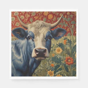 Retro Blue cow in sunflower garden Napkin