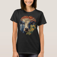 Retro Blue cow in sunflower garden