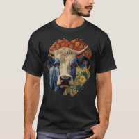 Retro Blue cow in sunflower garden