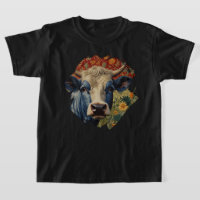 Retro Blue cow in sunflower garden