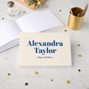 Retro Blue Cream Cute Aesthetic Custom Graduation Guest Book