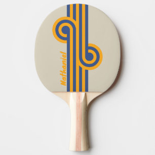 Retro Blue Crush Sunset Loop with Name Ping Pong Paddle