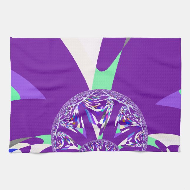 Retro Blue Cyan Kaleidoscope Art Print Kitchen Towel (Horizontal)