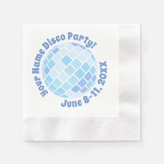 Retro Blue Disco Ball PERSONALIZED Napkin (Front)