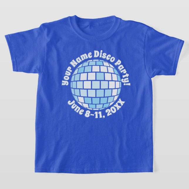 Retro Blue Disco Ball PERSONALIZED T-Shirt (Laydown)