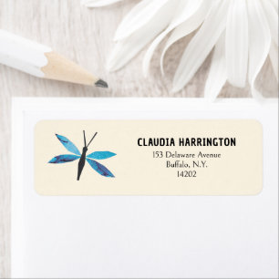 Retro Blue Dragonfly Original Art Return Adresse