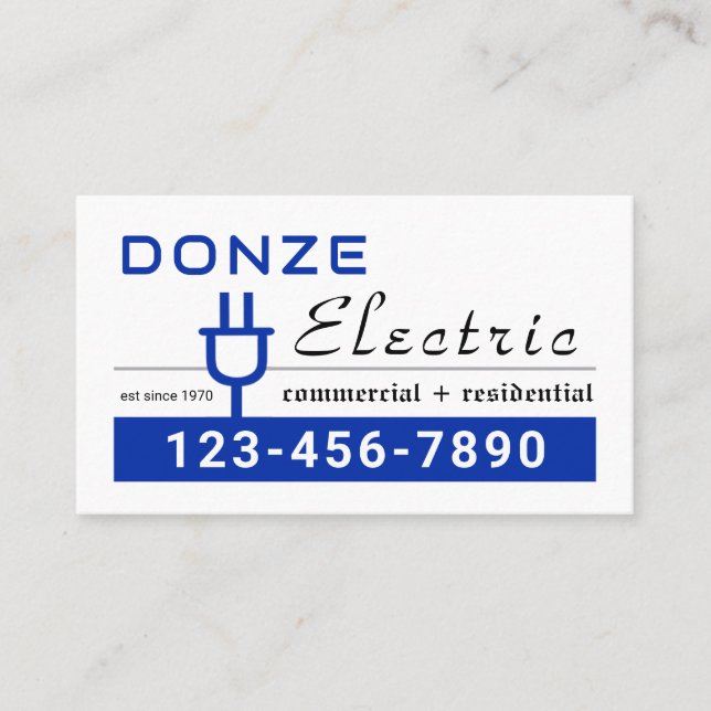 Retro Blue Electric Power Plug Business Card (Front)