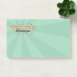 Retro blue flash colour holly jolly christmas text post-it notes