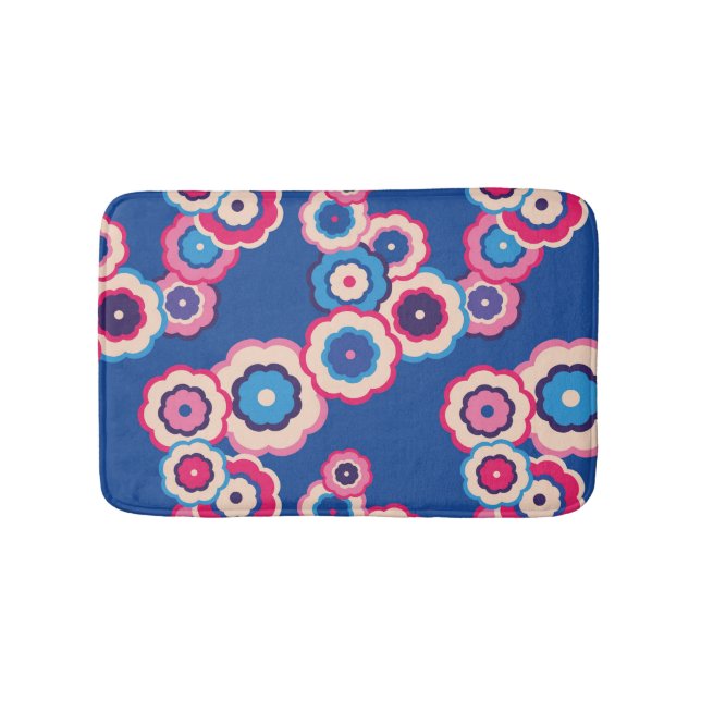 Retro Blue Floral Bath Mat (Front)