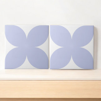 Retro Blue Floral Petal Mid Century Modern Design Tile
