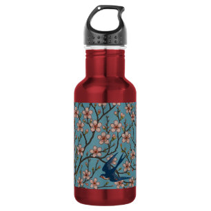 Retro Blue Floral Swallow Pattern by Walter Crane 532 Ml Water Bottle