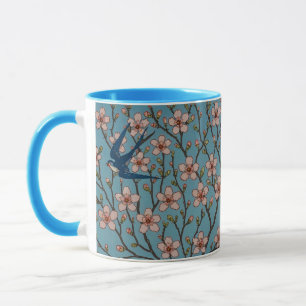 Retro Blue Floral Swallow Pattern by Walter Crane Mug