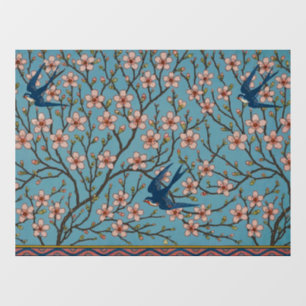 Retro Blue Floral Swallow Pattern by Walter Crane Window Cling