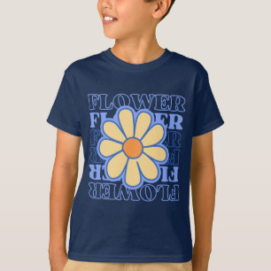 retro blue floral typography flowers lover T-Shirt