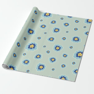 Retro Blue Floral Wrapping Paper